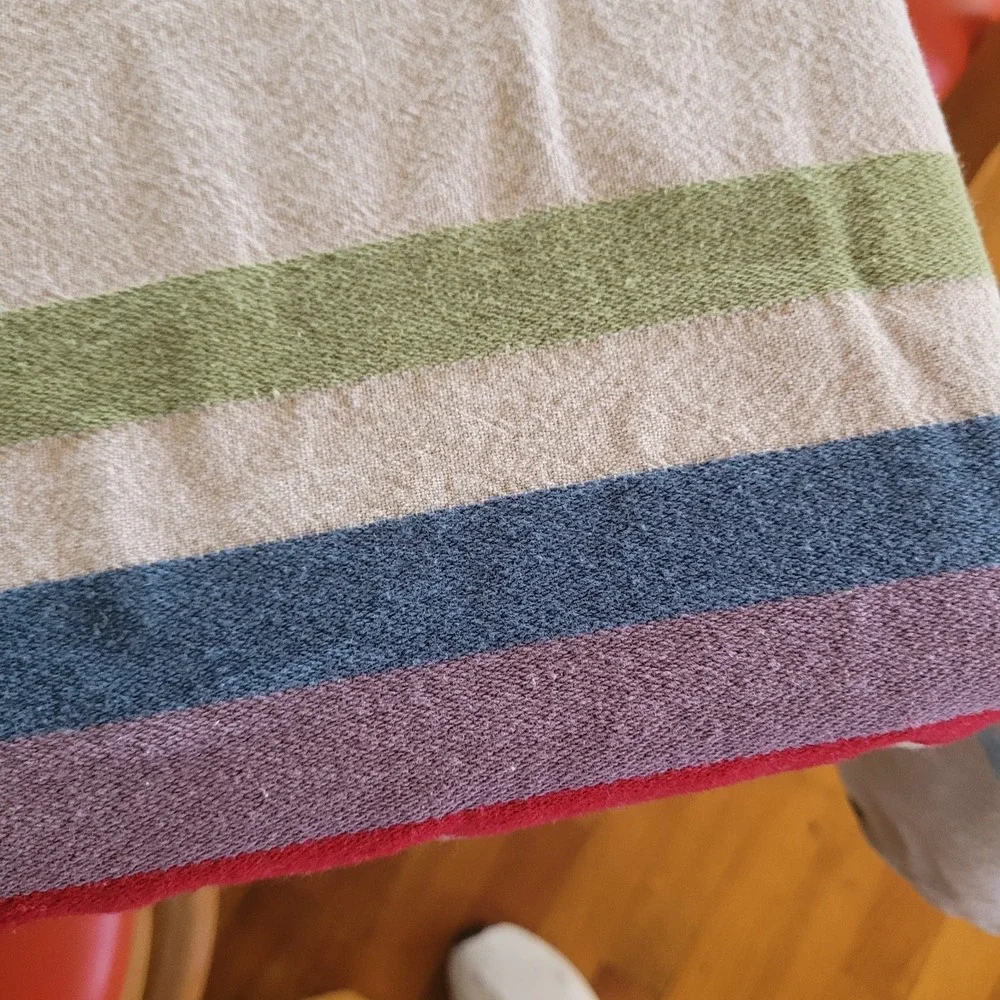 58x67 Beige Oval Striped Red Blue Green Tablecloth Cotton Southwest Western